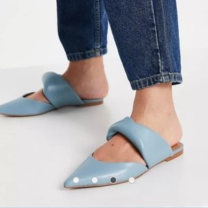 ASOS Leeway Padded Twist Flat Mules in Blue